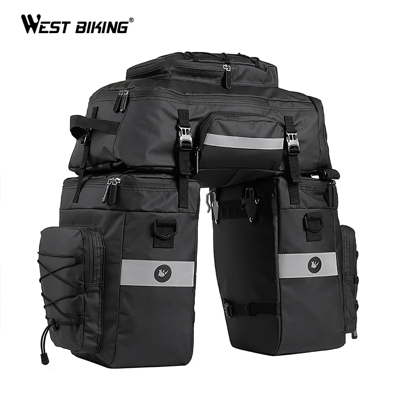 WEST BIKING сумка для горного велосипеда 3 в 1 Водонепроницаемая велосипедная сумка для багажника двухстороннее заднее сиденье для велосипеда чемодан 75л велосипедная сумка - Цвет: Black