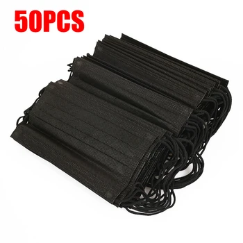 

50 Pcs PM2.5 Disposable Nonwoven Elastic Earloop Black Masks Activated Carbon Unisex Protection Fabric Dust Mask