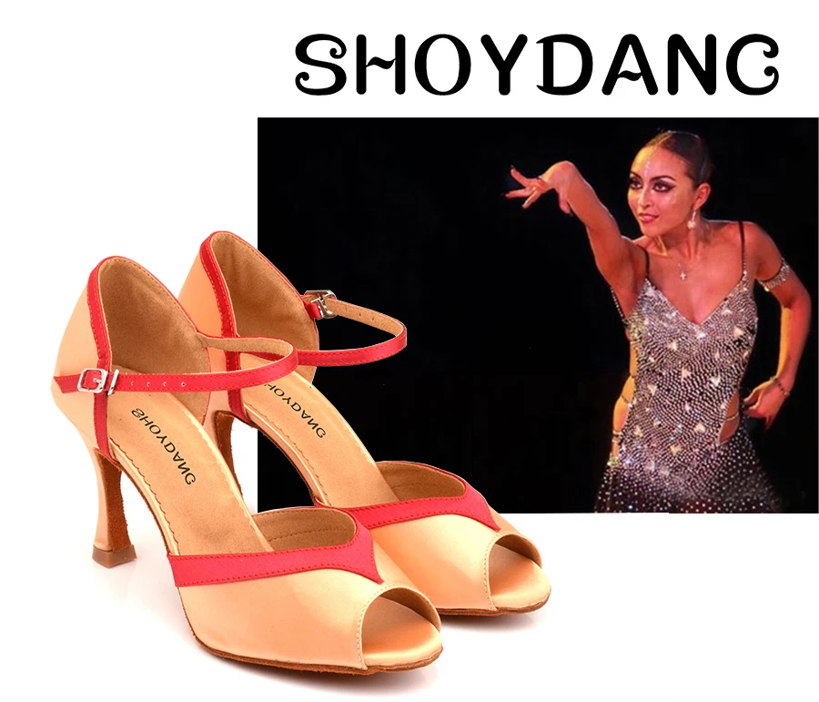 Абрикосовые атласные латинские женские туфли для танцев на высоком каблуке, Бальные Танцевальные Туфли для помещений с мягкой подошвой, танцевальная обувь вечерние для девочек