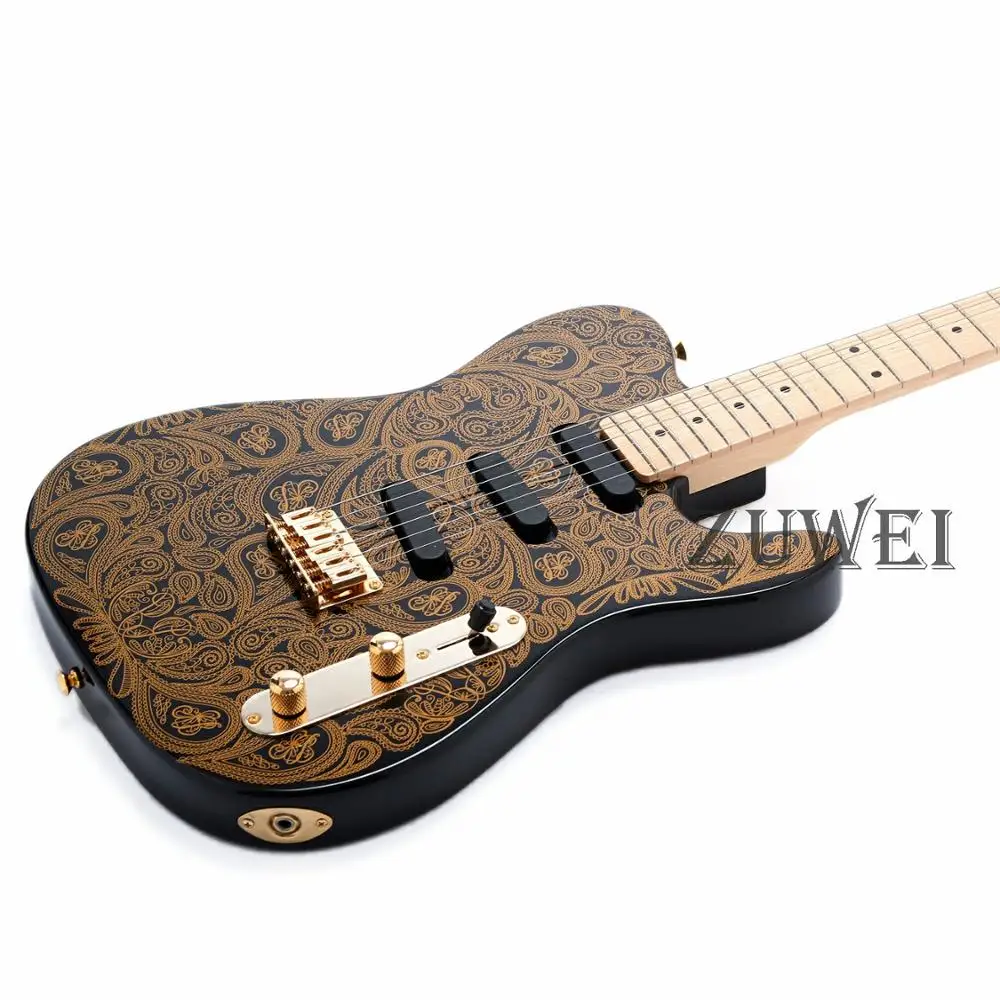 

TL Electric Guitar Water Transfer Top Gold Hardware Strings Thru Body