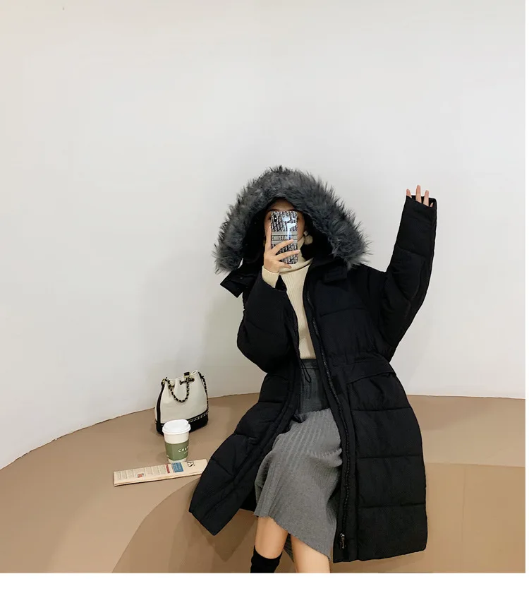 Photo Shoot New Style Best Friend Korean-style Hooded Large Fur Collar INS down Jacket Medium-length Cotton Coat WOMEN'S Co