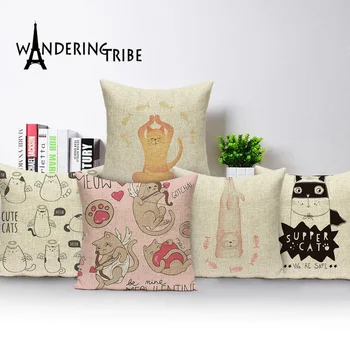 

Cartoon Cat Cushion Cover Lovely Animal Decor Cute Throw Pillow Case Cases 45X45 Home Sofa Bed Decoration Cushions Covers Kissen