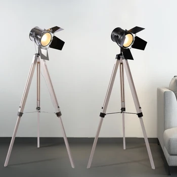 

Vintage Indoor Floor Stand Light Black/Chorme Light Head with Foot Switch Lift Solid Wood Bracket Floor Lamp for Living Room