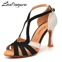 Ladingwu/Новинка; брендовая танцевальная обувь; блестящие и фланелевые; Цвет серебристый, фиолетовый, розовый; женские Бальные вечерние танцевальные туфли для сальсы; туфли для латинских танцев