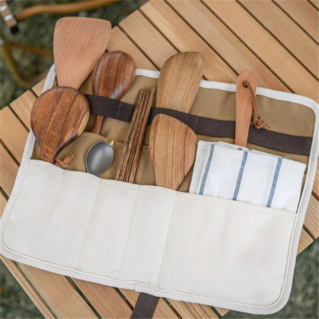 Besteck Utensilien Roll Up Aufbewahrung tasche Halter Camping Geschirr  Essstäbchen Löffel Gabel Veranstalter Outdoor Picknick Grill Aufbewahrung  paket - AliExpress