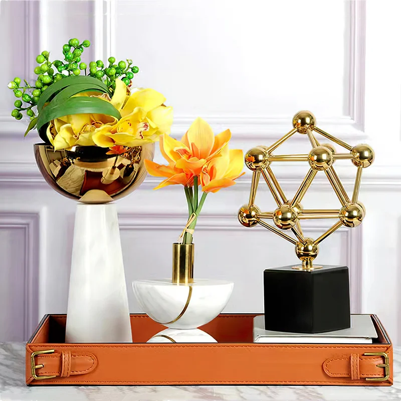 Leather Tray Nordic Creative Belt Buckle Metal Tray Round Decorative Plate Rectangular Home Storage Sample Room Decorations 4
