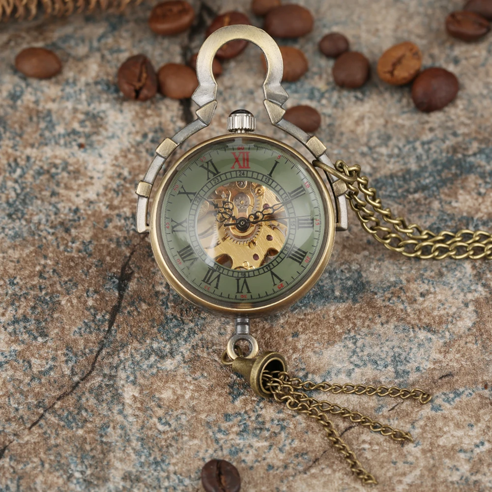 Classic Hollow-out Transparent Glass Ball Hand-winding Pocket Watches
Alloy Slim Chain Pendant Watch for Men Women