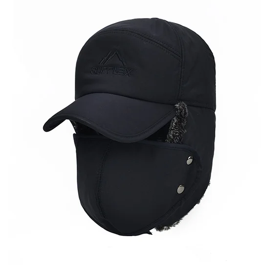 navy blue Новая ветрозащитная бейсболка с маской, теплые зимние шапки, утолщенная бейсболка из искусственного меха, шапка для женщин и мужчин, однотонная Русская Шапка - Цвет: navy blue