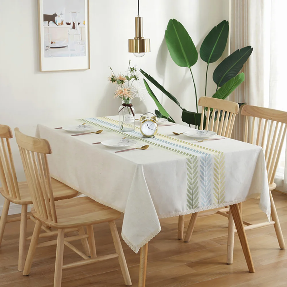 Desk Cover Leaf Pattern Kitchen Home Decor Table Cloth Waterproof Living Room Elegant Embroidery Linen Anti Dust Rectangle