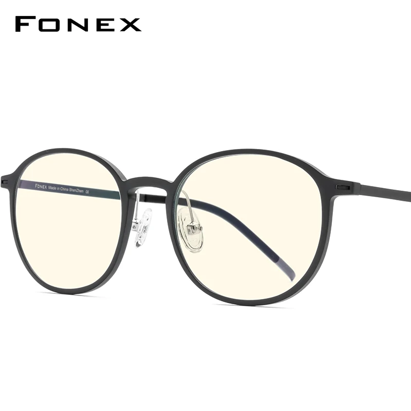 

FONEX TR90 Anti Blue Light Glasses Frame Men Radiation Protection Spectacles Round Gaming Computer Eyeglasses for Women AB02