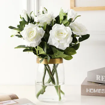 

3pcs Vintage Artificial Silk Tea Rose Flowers 1 head 1Small bud Bouquet Wedding Home Retro Fake Flower Party DIY Decoration