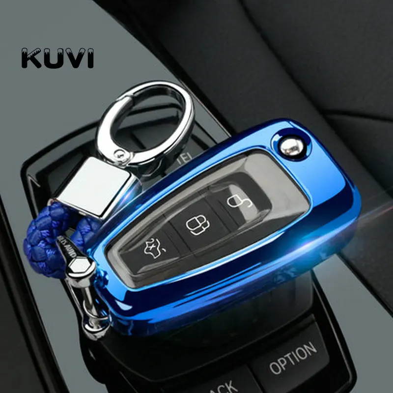 blue with keychain Мягкий Автомобильный Дистанционный Брелок чехол для Ford Ranger C-Max S-Max Focus Galaxy Mondeo Transit Tourneo Custom - Название цвета: blue with keychain