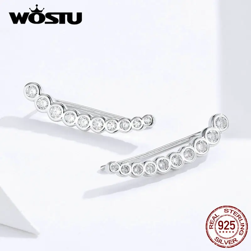 WOSTU, настоящее 925 пробы, серебряные Простые нежные серьги-гвоздики, яркие циркониевые Свадебные маленькие серьги для женщин, ювелирное изделие FIE709