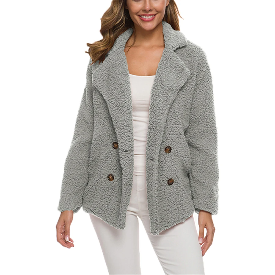 Light grey 19 женские шубы из искусственного меха Тедди куртка Медвежонок женский плюшевый мех поддельные пальто Зазубренные лацканы над размером d зимнее пальто плюшевая куртка большого размера 5XL - Цвет: Light grey