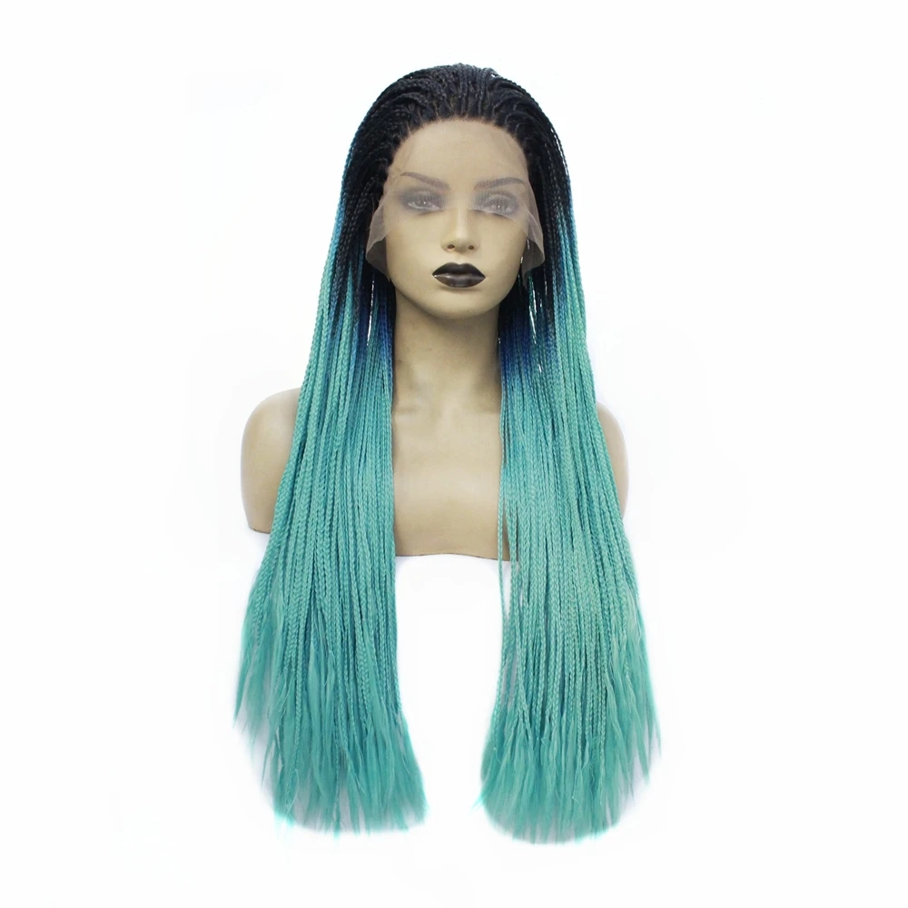 Ombre Purple Micro Braided Wig with Baby Hair Heat Resistant Fiber Hair Synthetic Lace Front Wigs for Women Natural Hairline
