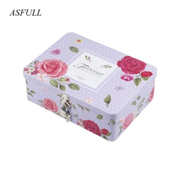 

Tin Box Lockable Small Storage Box Iron With Lock Case Cosmetics Jewelry Desktop candy Storage Box Iron With Case Sundries gift