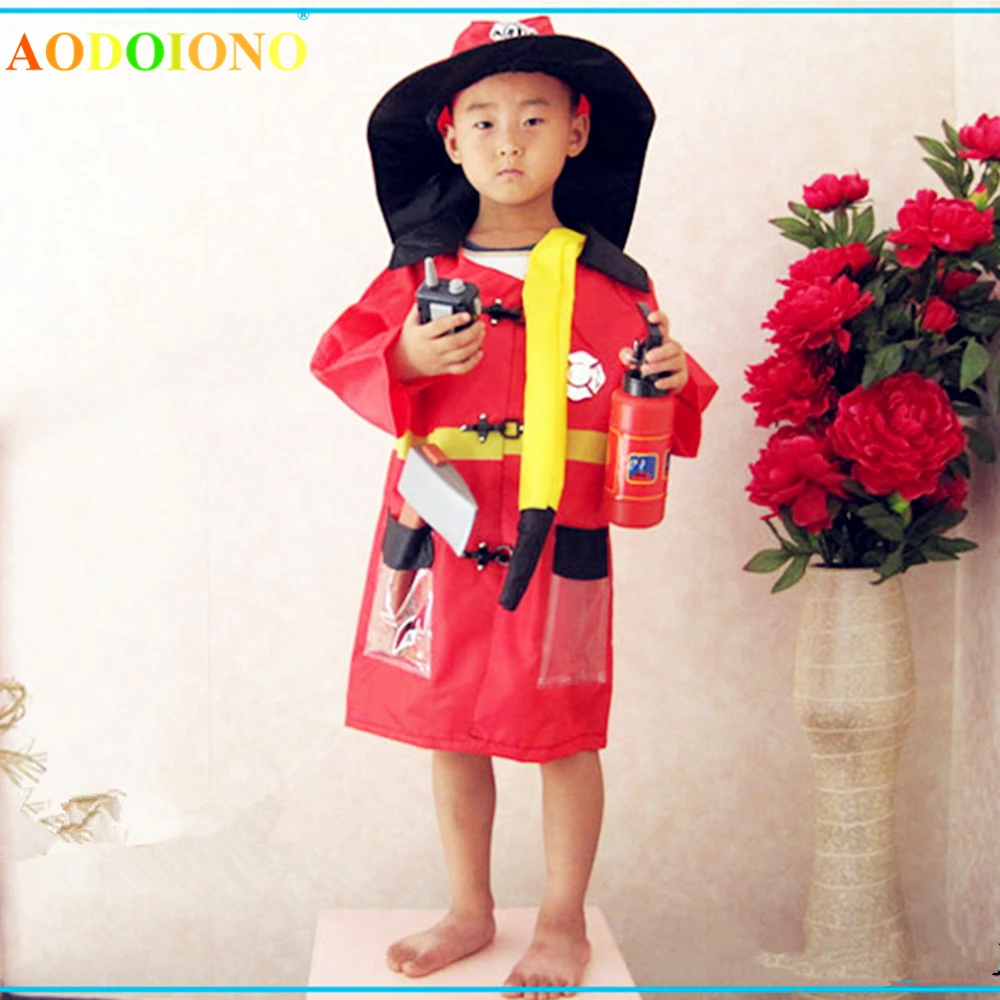 

6Pcs/set Fire Chief Costume Role Pretend Play Toys Costume Firemen Dress-Up Set for Children Kids Playing Stage Property Suit