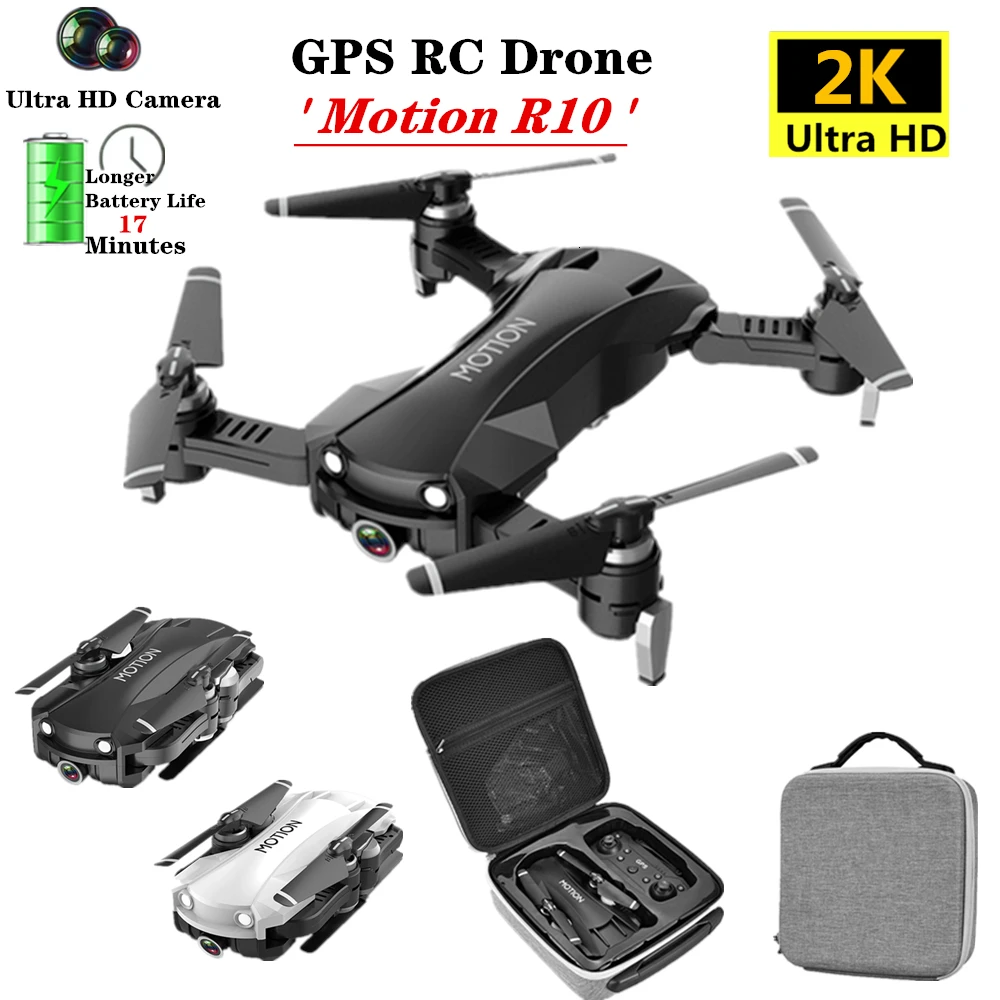 RC Drone Motion R10 GPS Дроны с 2K Ultra HD камерой складной Квадрокоптер 90 ° электрическая