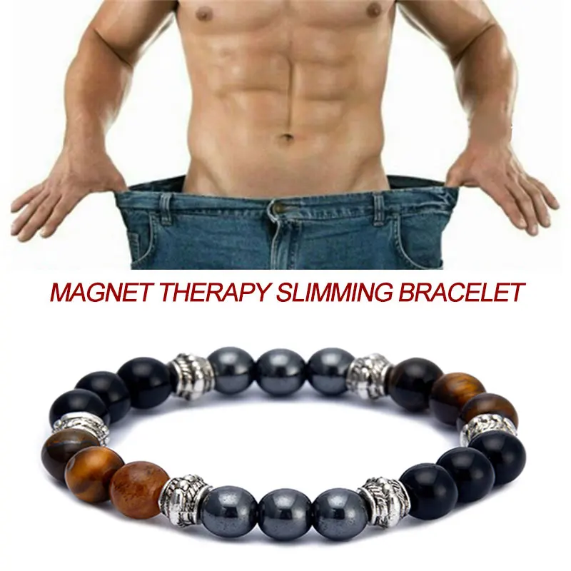 Unisex Therapy Slimming Bracelet Black Round Stone Weight Loss Bracelet Fat Burner Anti