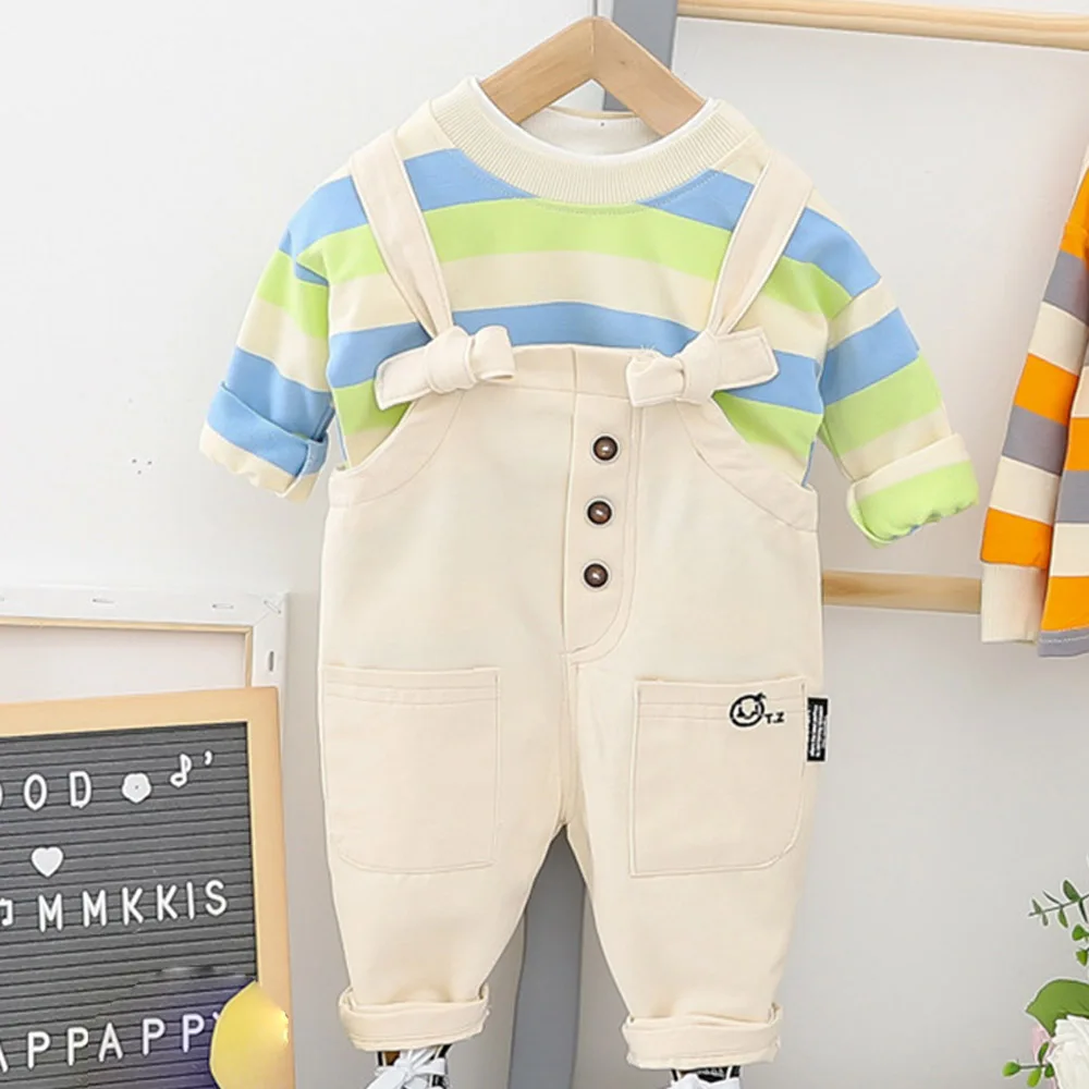 AmyaBaby/комплекты одежды для детей Одежда для мальчиков футболка в полоску с длинными рукавами+ штаны весенняя одежда для малышей из 2 предметов комплект одежды для мальчиков на день рождения
