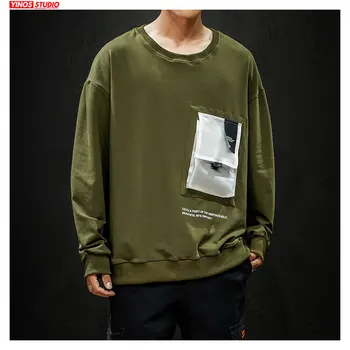 

Dropshipping Men Streetwear Patchwork Pocket Tops 2020 Autumn Mens Solid Cotton Hoodies Casual Outdoor Male Pullover