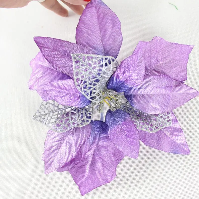 10inch Large Artificial Flowers For Christmas Decor 20cm Glitter Poinsettia Fake Flowers DIY Home Xmas New Year Decoration