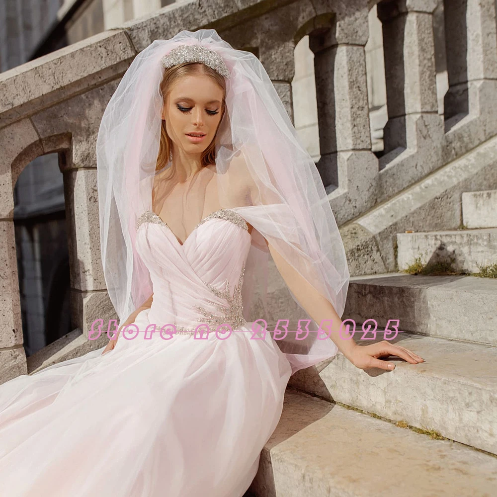 Сделанные на заказ свадебные платья трапециевидной формы Vestiti Da Sposa возлюбленной шеи молнии Плиссированные бисером Кристалл Свадебные платья Casamento