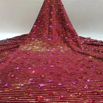 

2020 white New Design African Lace Fabric High Quality French Nigerian sequins red Embroidered Tulle Lace Fabric With Sequins