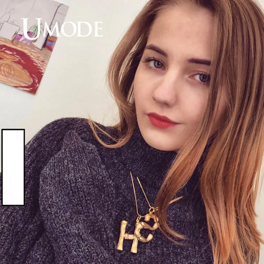 UMODE, первоначальное ожерелье с буквами, Женская цепочка золотого цвета, модное длинное ожерелье s, большое подвесное Броское ожерелье в богемном стиле BN0005