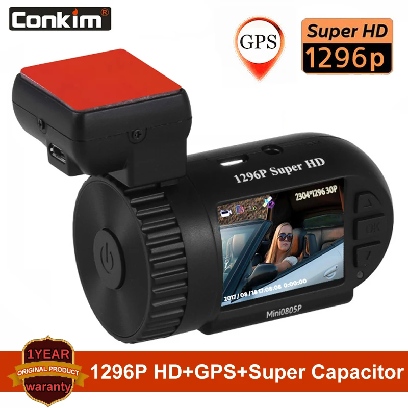 Продажа Conkim мини 0805P автомобильный видеорегистратор 1296p 30fps H.264 WDR font b gps b font DVR видео регистратор датчик парковки защита от низкого напряжения конденсатор