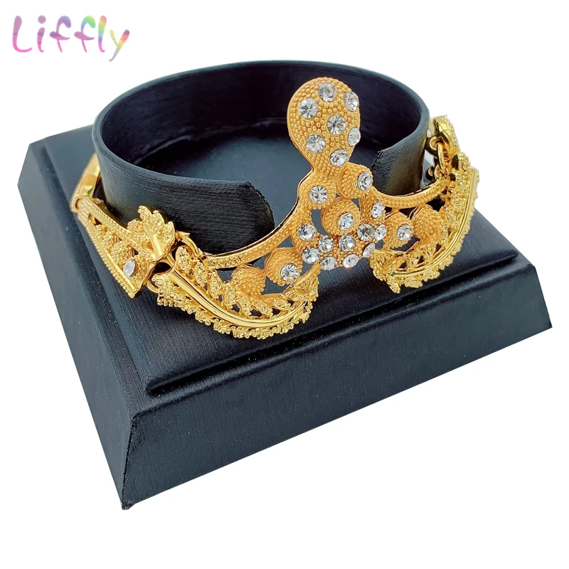 Новые африканские золотые драгоценности набор роскошное кристаллическое ожерелье серьги кольцо браслет многослойное ожерелье Шарм для женские украшения