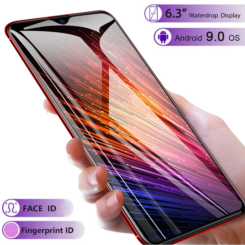 Роскошный смартфон, 6,3 дюймов, экран капли воды, android, мобильный телефон, отпечаток пальца, лицо, ID, кожа, текстура, бесплатные наушники, подарок