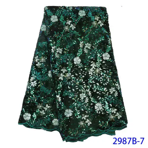 Зеленая бархатная кружевная ткань с камнями, кружевная ткань для свадебного платья, новейшая кружевная ткань с блестками APW2987B - Цвет: 2987B-7