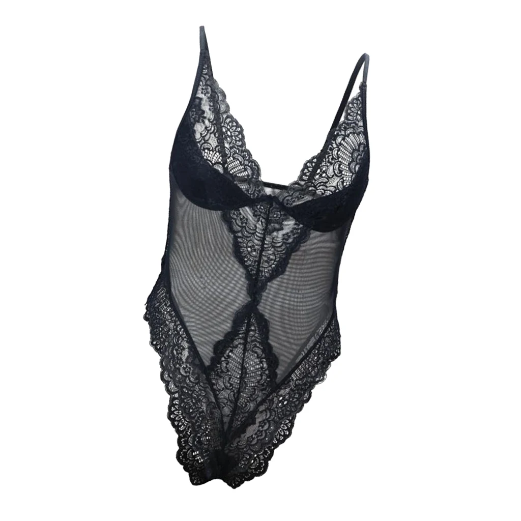 Women's Sexy Floral Lace Sleepwear Bodysuit Push Up Bra Mesh One Piece Transparent Erotic Lingerie Bikini Soft Underwear