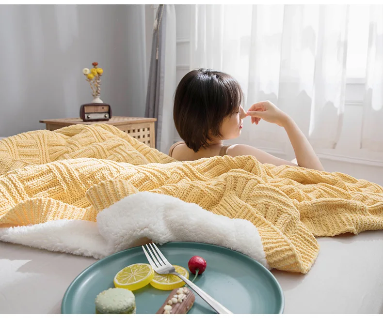 Одеяло для отдыха в скандинавском стиле из кашемира с двойным слоем, трикотажное одеяло для украшения дома, Женское зимнее Теплое повседневное одеяло для дивана