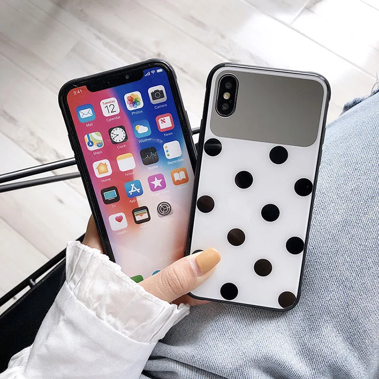 Роскошный чехол для Apple Iphone 8 Plus, 7 plus, чехол для Iphone X Xs Max Xr, Coque, Женский точечный чехол с зеркалом для макияжа, I Phone