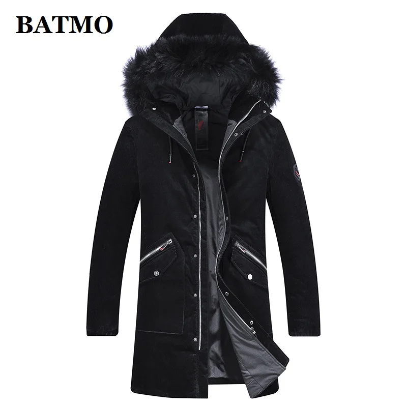 BATMO мужская куртка на белом утином пуху с воротником из лисьего меха и капюшоном