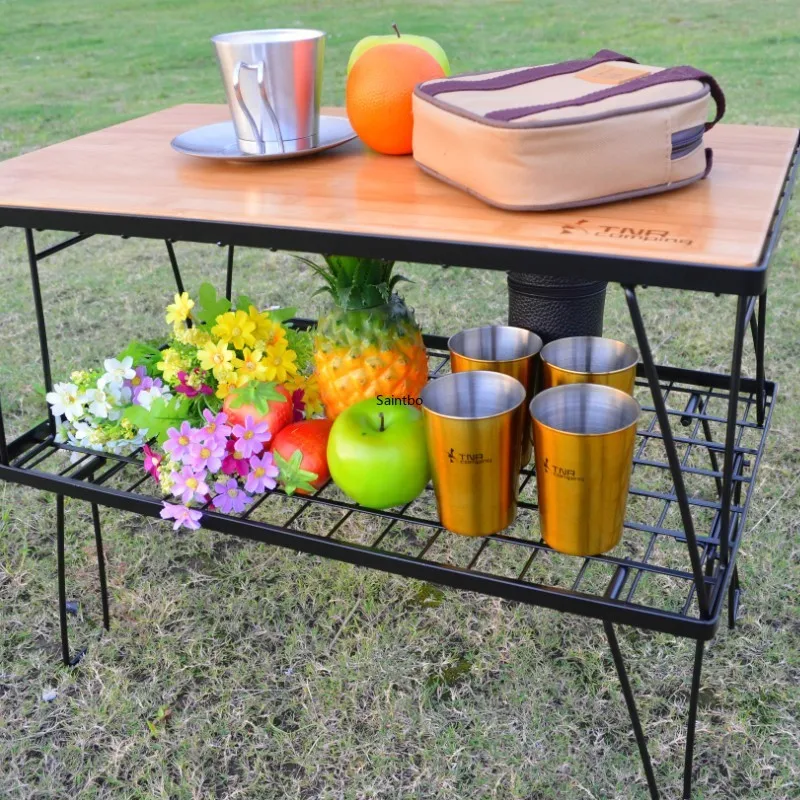  Outdoor Camping Steel Net Table Kitchen Table Can Be Stacked Folding Table Multi-layer Storage Rack