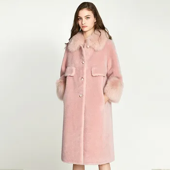 

Real Fur Coat Wool Jacket Elegant Fox Fur Collar Winter Coat Women Sheep Shearing Abrigos Mujer Invierno 2020 JSDJHX527 YY561