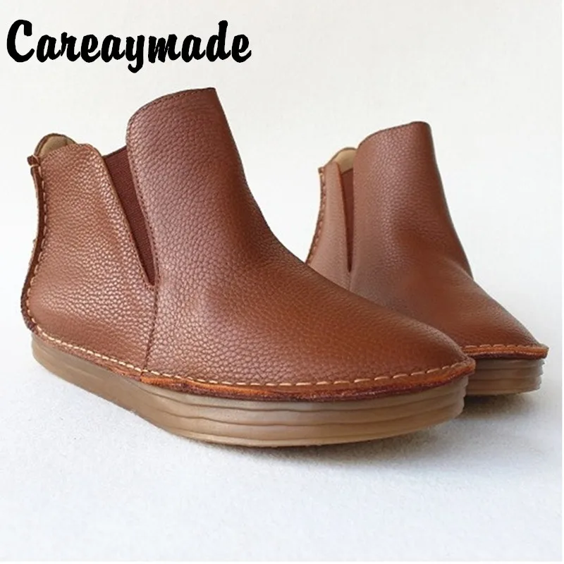 

Careaymade-Genuine Leather Women's boots Original Flat Soft Thick Bottom Hand-made Retro-vintage Head Cowhide Single Shoes