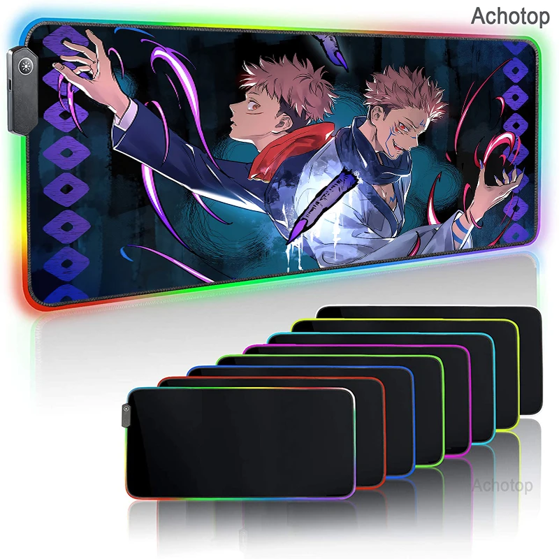

Anime Jujutsu Kaisen Mouse Pad Gamer RGB Gaming Mousepad LED Color Light Lock edge Desktop Game Carpet Keyboard Desk Mat Pad XXL