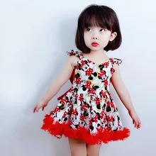 Новинка года; Летнее Детское платье; милое хлопковое рождественское платье принцессы до колена без рукавов с рисунком Минни Маус