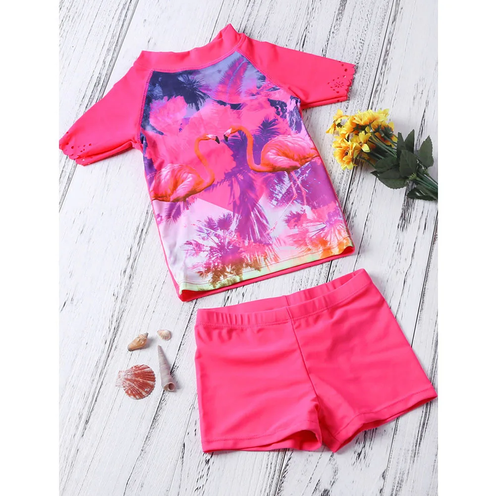 

Shi ying Europe And America New Style GIRL'S Conservative Bathing Suit Short-sleeve Pullover Printed Two-Piece Set CHILDREN'S Sw