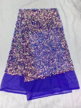 

2019 high quality sequence French Nigerian sequins net lace,African tulle mesh sequence lace fabric for dress 5yards/lot