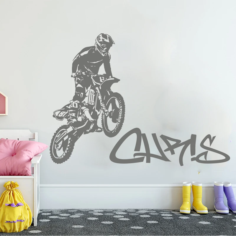 Nome personalizado motocross sujeira bicicleta adesivo de parede sala de  jogos personalizado motocicleta extrema truque decalque da parede crianças  quarto vinil casa deco