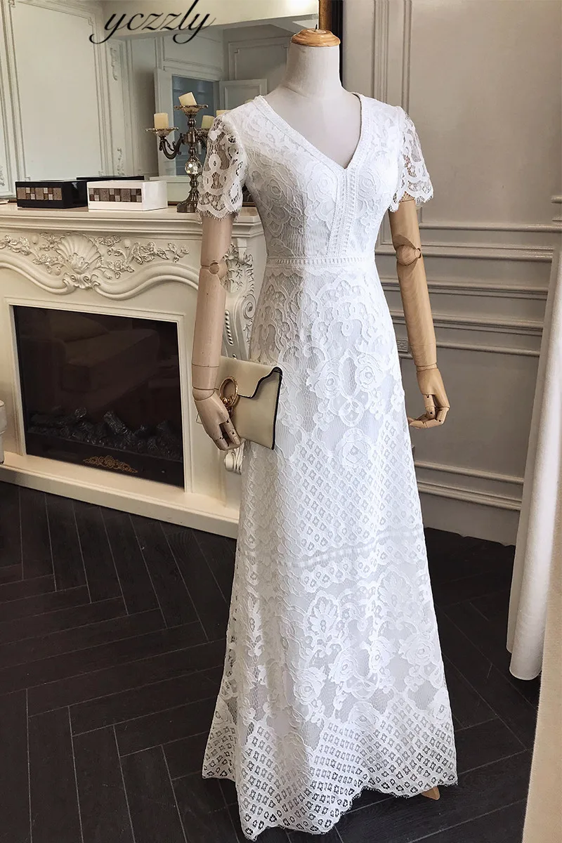 Vestido De Noiva простое платье трапециевидной формы с v-образным вырезом и кружевной аппликацией на открытом воздухе свадебное платье с короткими рукавами длиной до пола садовое платье невесты Y62