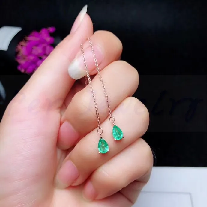 Натуральные серьги с изумрудом,, Стерлинговое Серебро 925 пробы, 0.4ct* 2шт, драгоценный камень, ювелирные украшения# R982810
