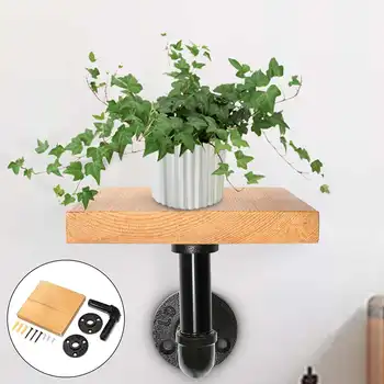 

Retro Industrial Iron Pipe Shelf with Wood Board DIY Wall Mounting Storage Brackets Holders Racks Home Decor Support Hardware