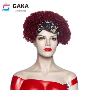

GAKA Wine Red Curly Wigs for Women Short Synthetic Hair Wrap Drawstring African Wig Turban Scarf Afro Hair