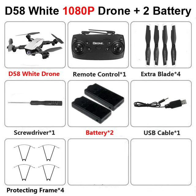 D58 Профессиональный складной Дрон с камерой 4K 1080P HD WiFi FPV оптический поток RC Квадрокоптер вертолет игрушки - Цвет: White 1080P 2B
